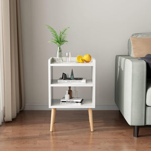 Mid-Century Modern Bedside Tables with Storage Shelf, Minimalist and Practical End Side Table, White