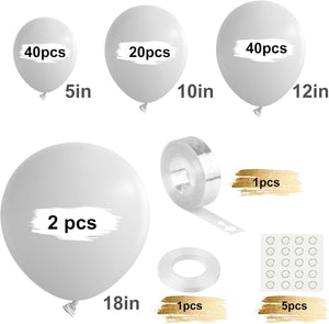 102 Pcs White Balloons Garland Arch Kit White Balloon Different Size 5 10 12 18 Inch White Balloons with Garland Strip