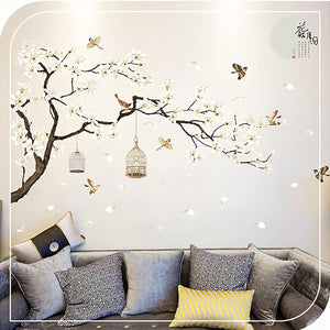 Large White Flower Wall Stickers, 50"x74" Removable DIY Romantic Cherry Blossom Tree Wall Murals