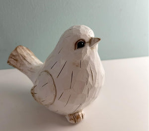 White Modern Farmhouse Bird Figurine, Bird Statue Sculpture - Carved Rustic Distressed