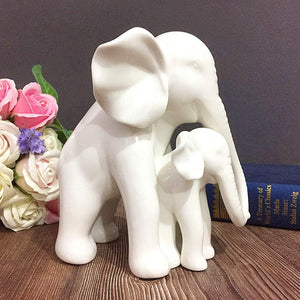 White Porcelain Mother and Baby Elephant Statue/Figurine in High Gloss Finish