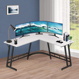 47 Inch Modern L-Shaped Desk White Corner Computer Desks for Small Space Home Office