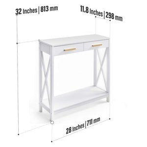 2-Tier 2-Drawer Compact Sofa and Console Table, Elegant Entryway Accent Side Table, White