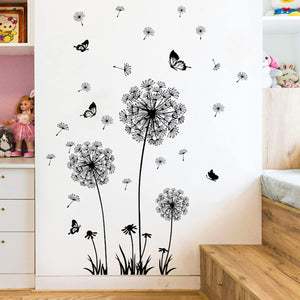 2 Set Dandelion Wall Decals Flower Stickers Murals Butterflies Wall Decor