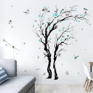 Large Watercolor Tree Wall Decals Blue Flower Branch Wall Stickers