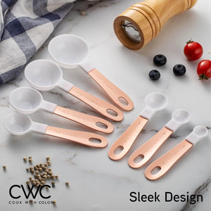12 PC Measuring Cups Set and Measuring Spoon Set with Copper Coated Stainless Steel Handles, White