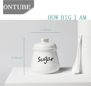 Ceramic Sugar Bowl with Lid and Spoon 12oz (White)