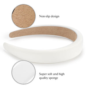 Padded Headband for Women, Wide Sponge HeadBands Plain Solid Hair Band Hoops, White