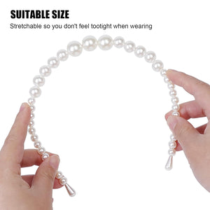 4 Pack Pearls Fashion Headbands,White Artificial Pearl Rhinestones Hairbands,Bridal Hair Hoop