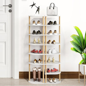 Wood Shoe Rack Narrow Shoe Rack 8 Tier,Vertical Shoe Shelf for Small Spaces, White