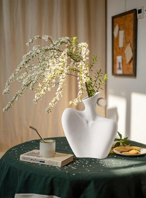 White Ceramic Body Vase for Minimalist Style, Unique Statue Art Bust Vase Home Decor