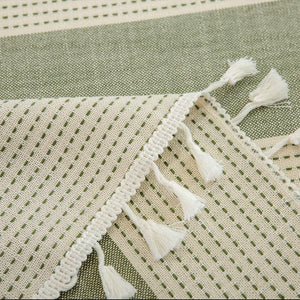 Heavy Duty Cotton Linen Tablecloth for Rectangle Table Stitching Tassel Table Cloth (55"x70", Green)