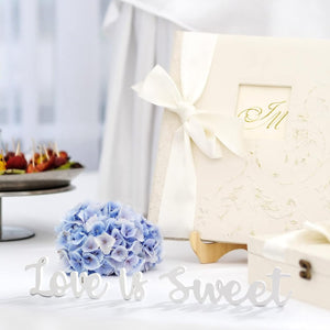 Love Is Sweet Table Decor Hollow Love Sign Wooden for Wedding Shelf (White)
