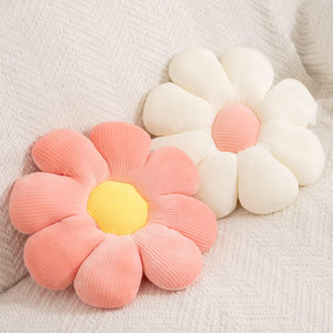 2pcs Flower Pillow - Pink & White Daisy Flower Shaped Throw Pillows (15.35 Inch, White + Pink)