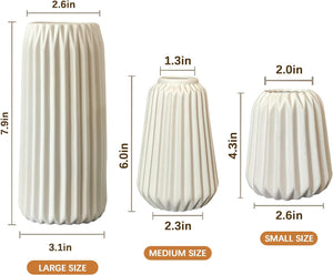 Set of 3 White Ceramic Vase Boho for Modern Home Decor