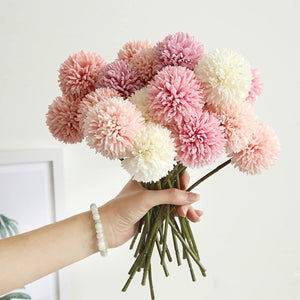 12 Pcs Artificial Flowers Faux Ball Chrysanthemum Bouquet Silk White Garden Party Wedding Decoratio