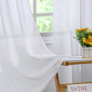 Top Nature Textured Sheer Curtains 72 Inch Length for Bedroom Sheer Drapes White, 52”W x 72”L, Set of 2