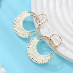 Rattan Weave Earrings Boho Summer Raffia Hoop Dangle Earrings for Women Girls