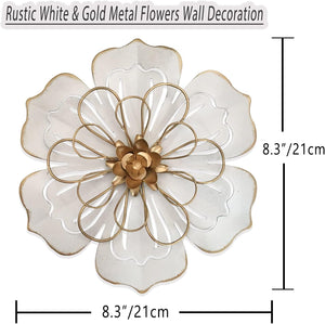 8.3" Rustic Modern Floral Sculpture, Distressed Iron Wall Hanging Home Decoration Accent Artworks (06-White Gold)