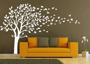 White Tree Wall Decals Leaves Blowing in The Wind Tree Wall Sticker Vinyl Art Kids