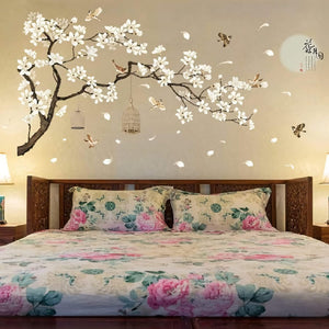 Large White Flower Wall Stickers, 50"x74" Removable DIY Romantic Cherry Blossom Tree Wall Murals