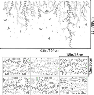 Hanging Willow Branch Wall Stickers DIY Grey Vine Leaf Plant Wall Decals Peel and Stick