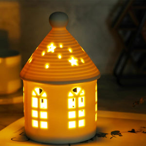 Ceramic Lighthouse Home Decoration Tabletop Handcarved Porcelain Figures with LED light Battery Included