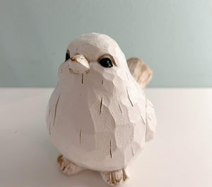 White Modern Farmhouse Bird Figurine, Bird Statue Sculpture - Carved Rustic Distressed