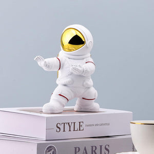 Astronaut Figurine Room Decor for Men White and Gold Kung Fu Astronaut Statues