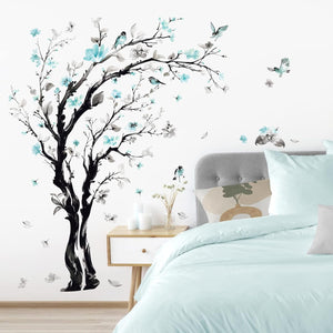 Large Watercolor Tree Wall Decals Blue Flower Branch Wall Stickers