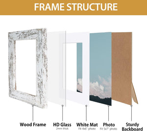 Set of 2 Rustic White 5x7 Picture Frame - Display Photos 4x6 with Mat or 5x7 Without Mat