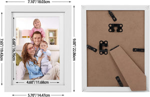 Set of 4 White Wood Grain Frames for 5x7 Photos with Mat or 6x8 without Mat, Wall or Tabletop Display
