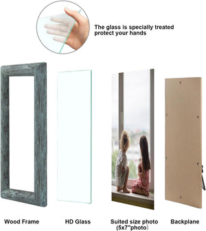 5x7 Picture Frames, Solid Wood Frame with HD Glass, Farmhouse Distressed Rustic Natural Weathered Wood Grain