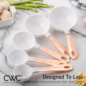 12 PC Measuring Cups Set and Measuring Spoon Set with Copper Coated Stainless Steel Handles, White