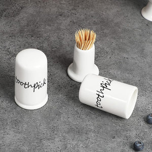 Ceramic Toothpick Holder Dispenser with Lid, Set of 2, White