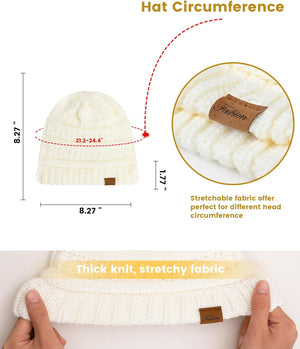 Winter Hats for Women, Beanies Women Casual Knit Hat, Thick Soft Warm Winter Hat, Cute Beanies for Cold, White