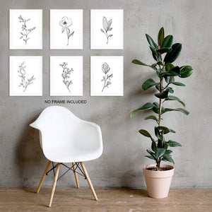 Botanical Plant Wall Art Prints, Black and White Kitchen Wall Decor (Set of 6, 8X10in, Unframed)