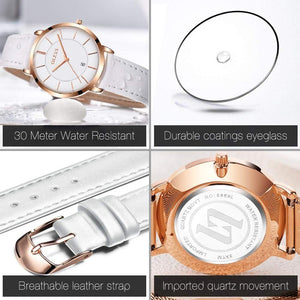 Women's Watches for Ladies Female Wrist Watch Leather Band Waterproof Thin Minimalist Casual Simple Dress Quartz Analog with Date Calendar