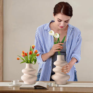 Set of 2 White Ceramic Vase for Modern Boho Home Decor