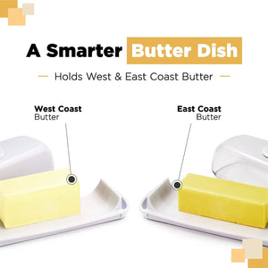 Magnetic Butter Dish with Lid and Knife, Plastic, Dishwasher Safe (White)