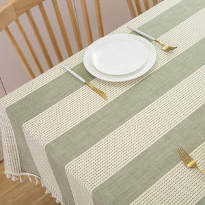 Heavy Duty Cotton Linen Tablecloth for Rectangle Table Stitching Tassel Table Cloth (55"x70", Green)