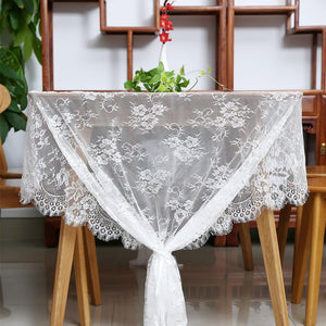White Lace Tablecloth Rectangle Vintage Embroidered Fall Wedding Tablecloths Overlay, 60 x 120 inches