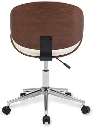 Mid-Century Modern Desk Chair Adjustable Vintage Replica with Swivel, Walnut - Avalon (White)