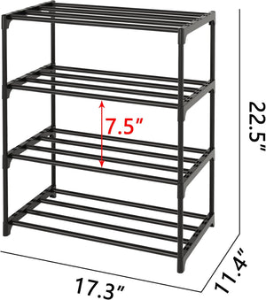 Stackable Kids Shoe Stand, Narrow Shoe Storage Shelf for 8-10 Pairs of Shoes (4-Tier, White)