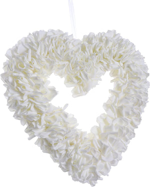 13 Inches Valentine’s Day Wreath, Artificial Heart-Shaped Wreath Rose Petal, Cream