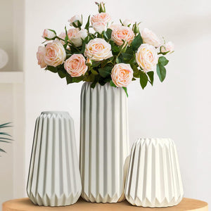 Set of 3 White Ceramic Vase Boho for Modern Home Decor