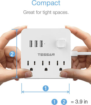 Power Strip 3 USB 3 Outlet, Desktop Charging Station 5 ft Flat Plug Extension Cord