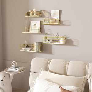 Gold Floating Shelves Wall Mounted Set of 5, Hanging Storage Floating Shelf for Bathroom