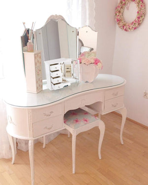 Jewelry Box - Made of Solid Wood with 4 Drawers Organizer and Built-in Necklace Carousel and Large Mirror White