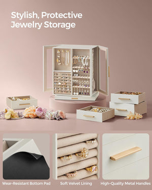 Jewelry Box 360° Rotating, Storage Case with 5 Drawe